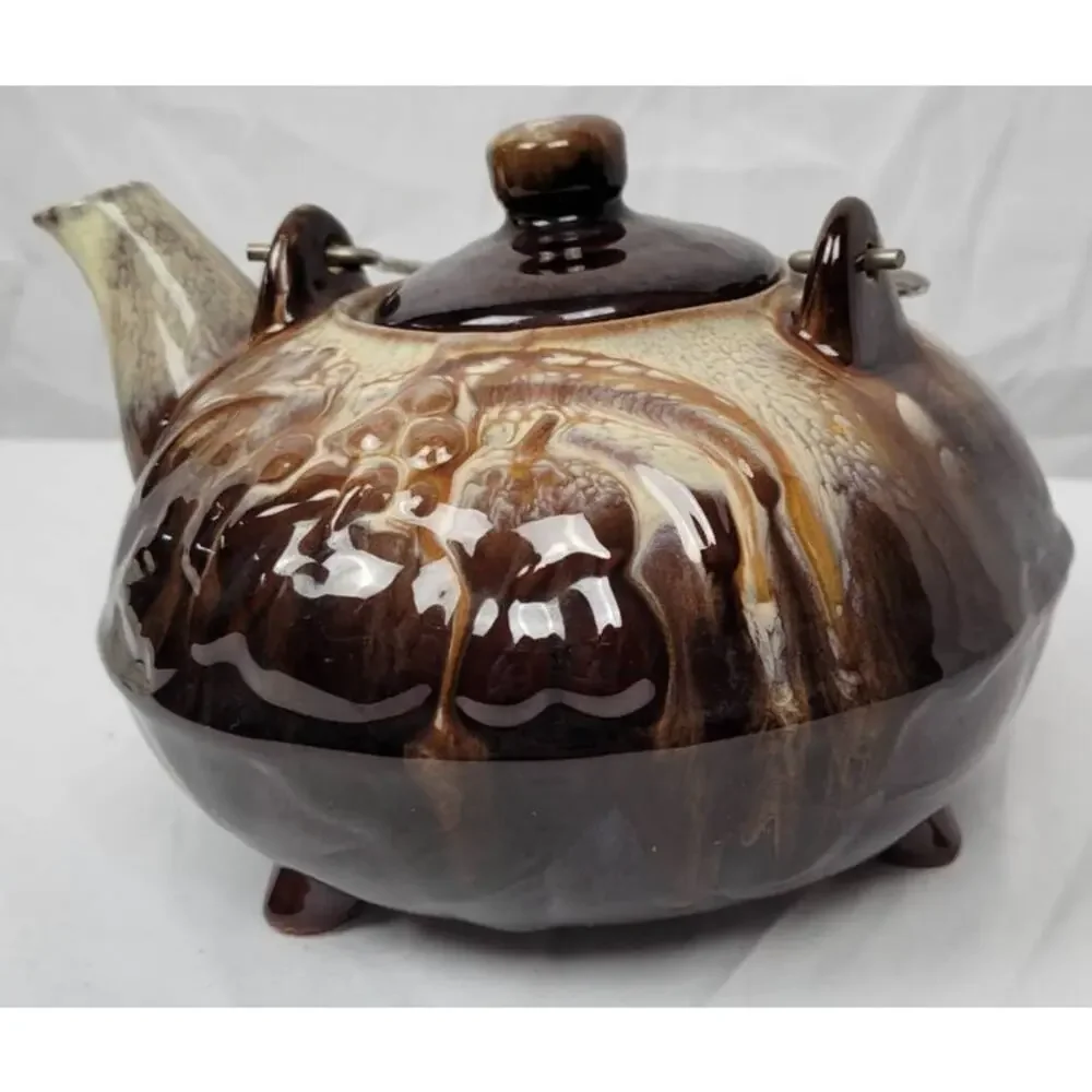 Brown and Cream Glazed Tea Kettle